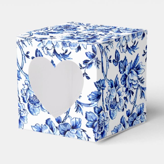 Caja Para Regalos Elegante tela floral azul y blanca (Anverso)