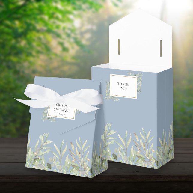 Caja Para Regalos Elegante vegetación Foliage Bridal Shower Dusty Bl (Elegant Greenery Foliage Bridal Shower Dusty Blue Favor Box)