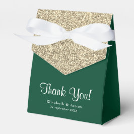 Caja Para Regalos Elegante Verde Esmeralda Dorado Brillante Gracias