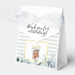 Caja Para Regalos Elegante Verde Menta Dorado Foto Bautizo