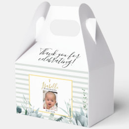 Caja Para Regalos Elegante Verde Salvia Dorado Foto Bautizo
