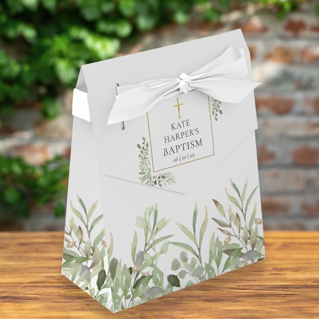 Caja Para Regalos Elegante Verdor Foliage Baptism Favor Box (Subido por el creador)
