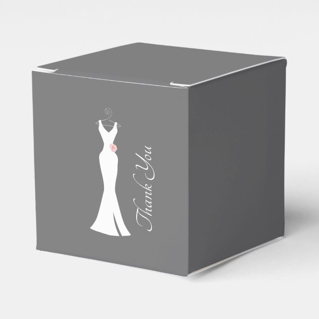 Caja Para Regalos Elegante vestido blanco sobre gris - Diseño sencil (Costado Anverso)