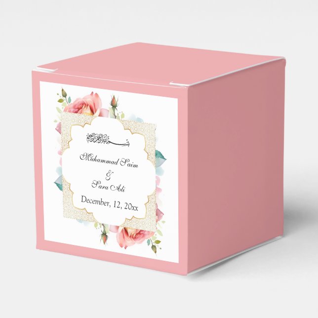 Caja Para Regalos Elegante y moderna invitación a la floración rosa  (Costado Anverso)