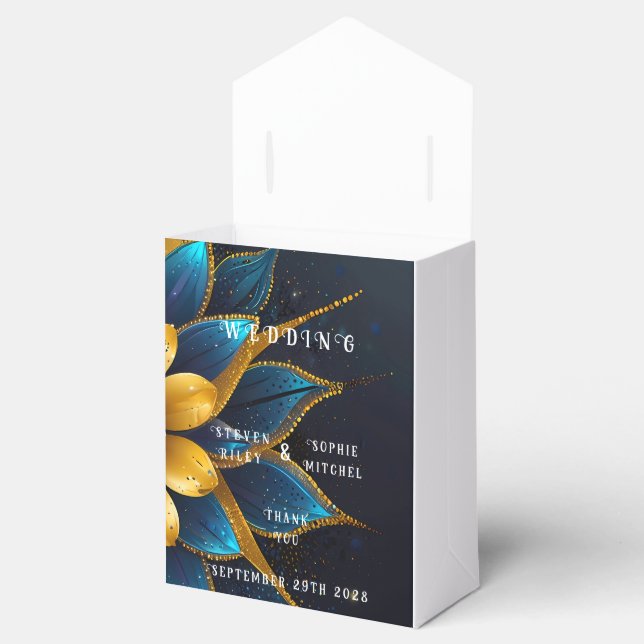 Caja Para Regalos Elegante zafiro y Boda floral de oro (Abierto)