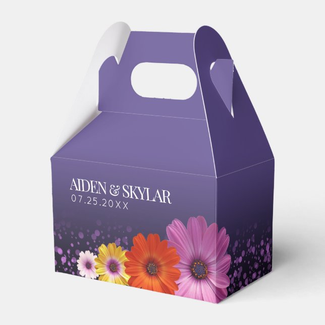 Caja Para Regalos Elegantes Daisies con Boda Purpurina Púrpura (Front Side)
