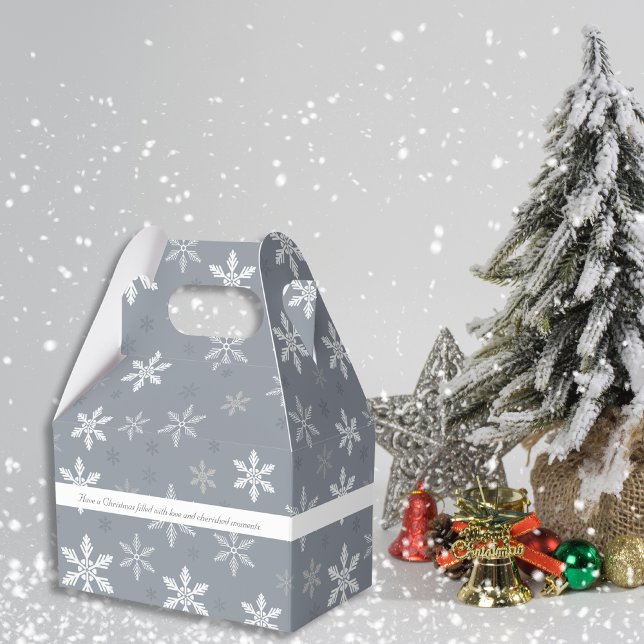 Caja Para Regalos Elegantes diseños de copos de nieve gris (Elegant Grey Snowflakes Holidays patterns Favor Boxes)