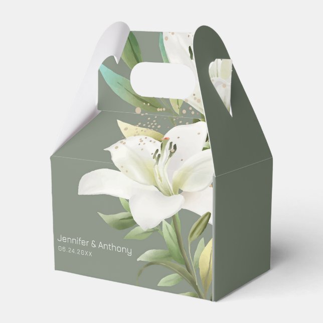 Caja Para Regalos Elegantes Lilies Blancos Florales (Front Side)