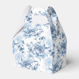Caja Para Regalos Elegantes Peonies con grabado azul y blanco