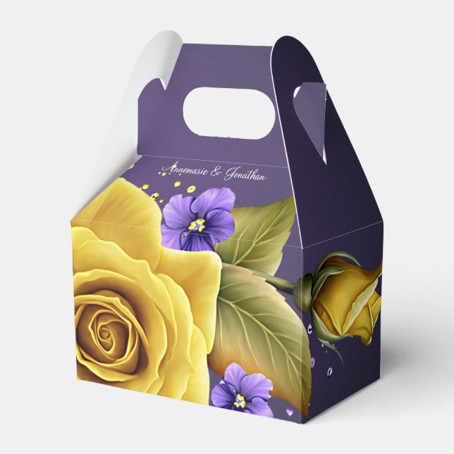 Caja Para Regalos Elegantes rosas amarillas y violetas púrpura Boda (Front Side)