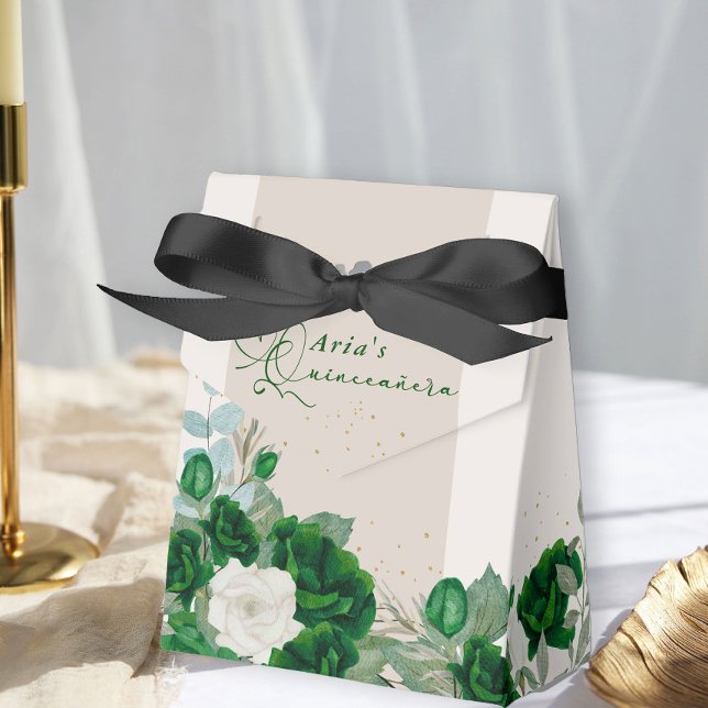 Caja Para Regalos Elegantes Rosas florales Quinceanera Emerald Green (Floral Favor Boxes from the Royal Rose Emerald Green Quinceanera Collection by Darling & May)