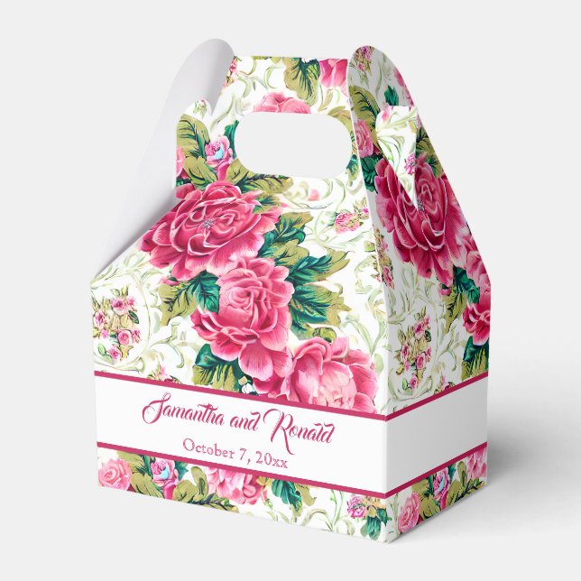 Caja Para Regalos Elegantes Rosas rosados, blancos, verdes (Front Side)