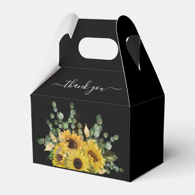 Caja Para Regalos Elegantes Sunflowers Gracias Boda Negro (Reverso)
