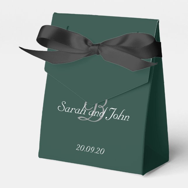 Caja Para Regalos Emerald Green & Gold Name Monogram Wedding (Front Side)