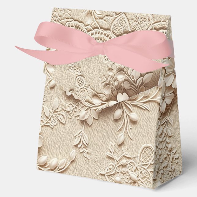 Caja Para Regalos Encaje con flores rosadas (Anverso)
