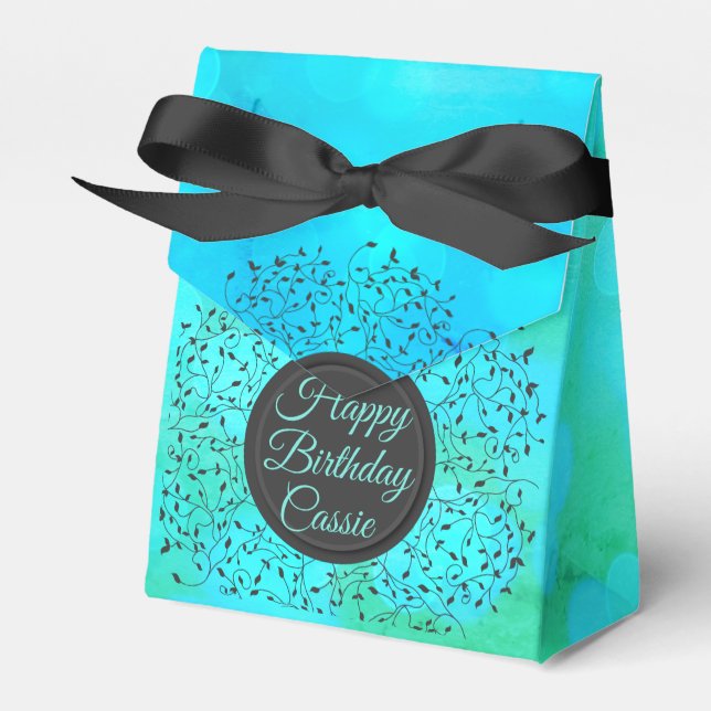 Caja Para Regalos Encantador azul Verde azulado botánico personaliza (Front Side)