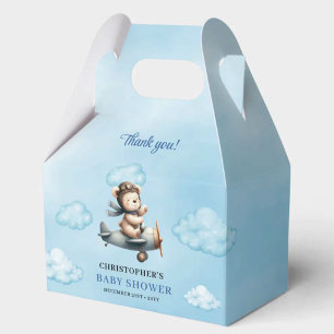 Caja Para Regalos Encantador Oso de Peluche Aviador Azul Marrón Niño