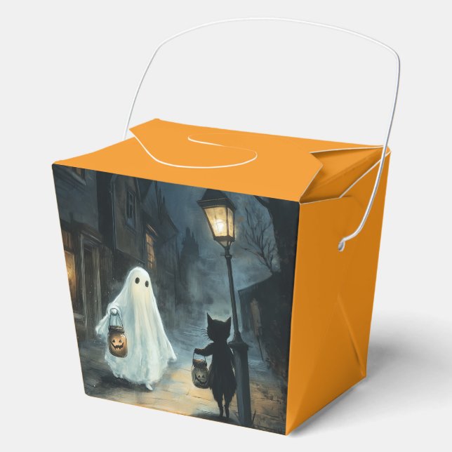 Caja Para Regalos Encuentro de Fantasma y Gato de Halloween (Anverso)