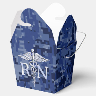 Caja Para Regalos Enfermera inscrita RN Silver Caduceus en Navy Camo