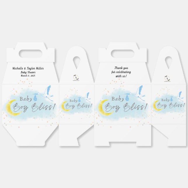 Caja Para Regalos Entrega especial de la cigüeña con estrella de oro (Desplegado)