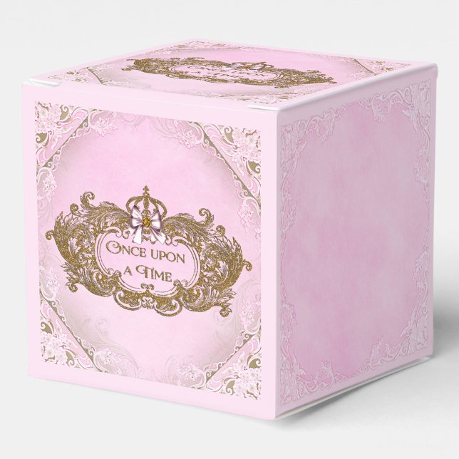 Caja Para Regalos Érase Una Vez Princesa (Pink and bold princess favor box with pretty gold and pink design. You can add text to personalize. )