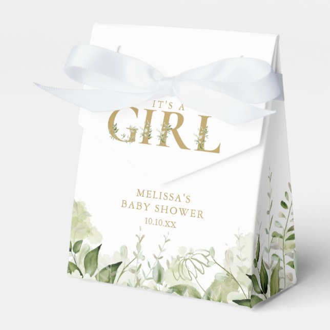 Caja Para Regalos Es Un Chica Foliage Gold Baby Shower (Front Side)