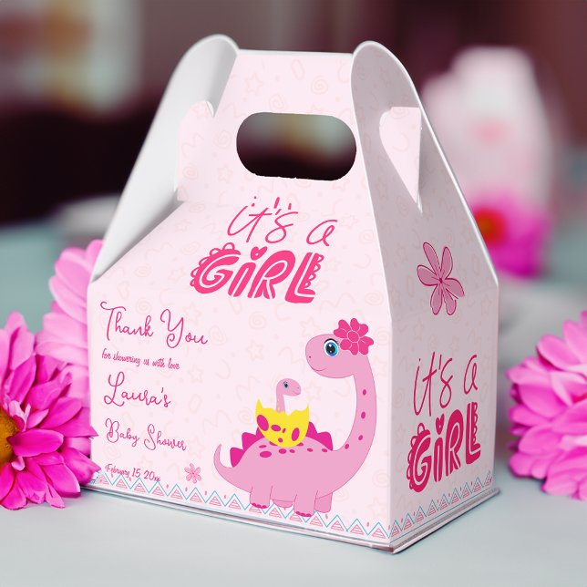 Caja Para Regalos Es un chica que incuba pronto dinosaurio mamá bebé (It's a girl hatching soon dinosaur mom baby shower favor box pink cute dinosaur egg )