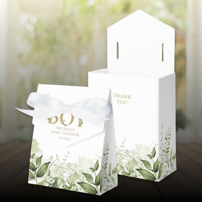 Caja Para Regalos Es un niño Verde Vegetación Dorado Baby Shower (Its A Boy Greenery Foliage Gold Baby Shower Favor Boxes)