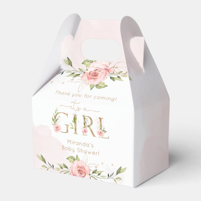 Caja Para Regalos Es una ducha de bebé chica con flores. Gracias. (Front Side)