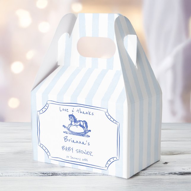 Caja Para Regalos Esbozo de caballo azul para bebé favores de ducha (Blue rocking horse handrawn sketch blue stripes baby shower favors personalized favor boxes)