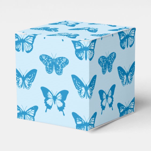 Caja Para Regalos Esbozo de mariposa, azul ceruleño y azul celeste (Costado Anverso)