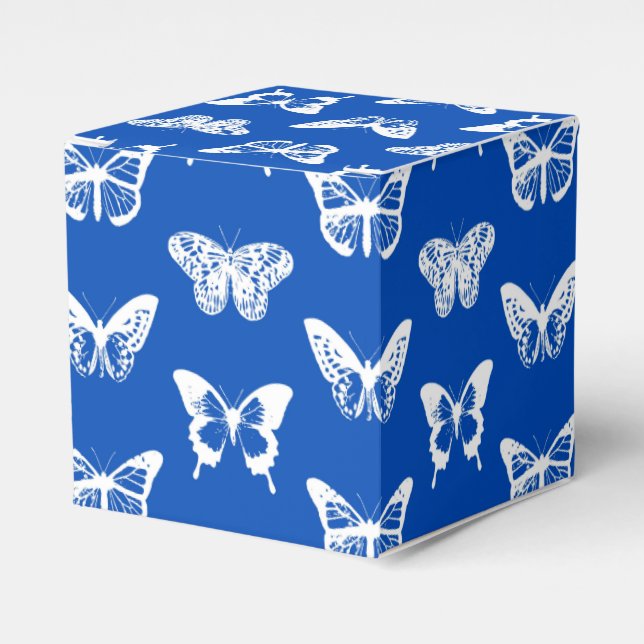 Caja Para Regalos Esbozo de mariposa, azul cobalto y blanco (Costado Anverso)