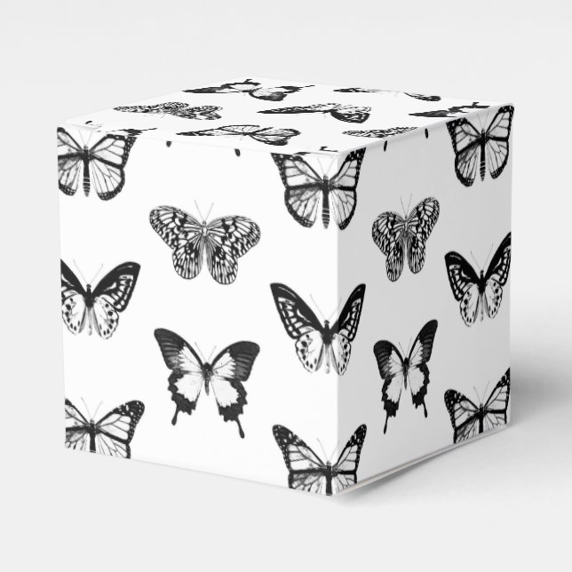 Caja Para Regalos Esbozo de mariposa, blanco y negro (Costado Anverso)
