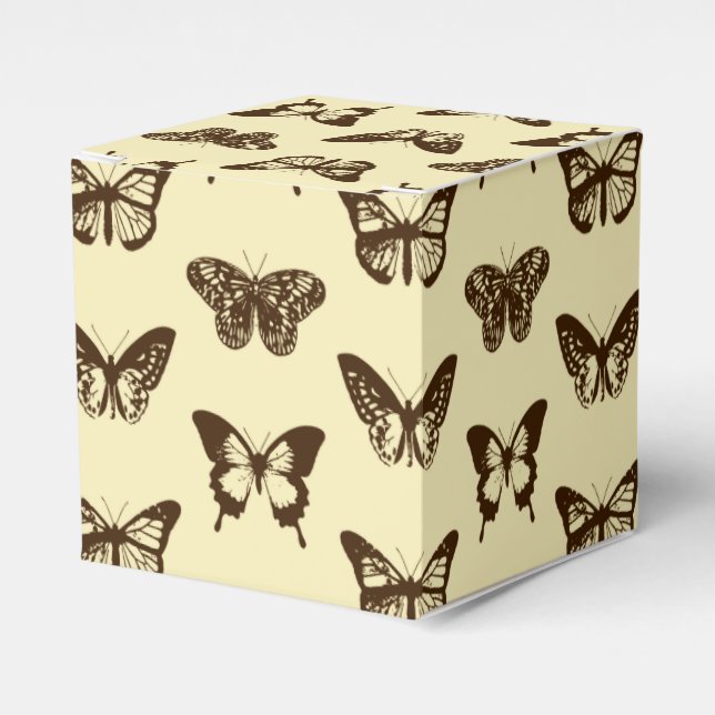 Caja Para Regalos Esbozo de mariposa, marrón chocolate en beige (Costado Anverso)