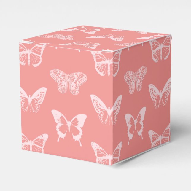 Caja Para Regalos Esbozo de mariposa, rosa de coral (Costado Anverso)