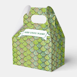Caja Para Regalos Escamas de Sirena Patrón Verde Nombre Personalizad