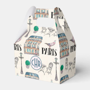 Caja Para Regalos Escena de la calle Cute Paris   Monograma acuarela