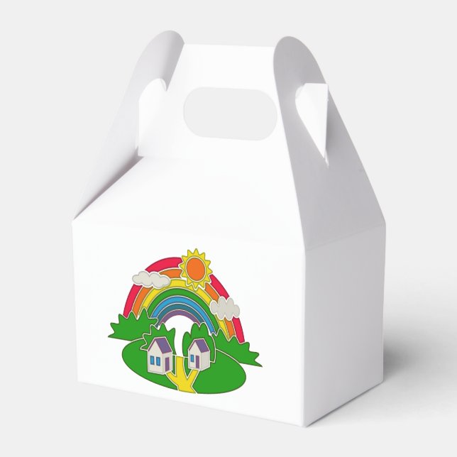 Caja Para Regalos Escena rural personalizado con arcoiris y casa de  (Front Side)