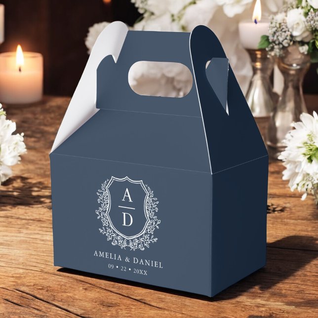 Caja Para Regalos Escudo azul marino Monograma floral Boda moderno (Subido por el creador)