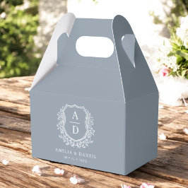 Caja Para Regalos Escudo azul turbio Boda de Monograma Floral Modern