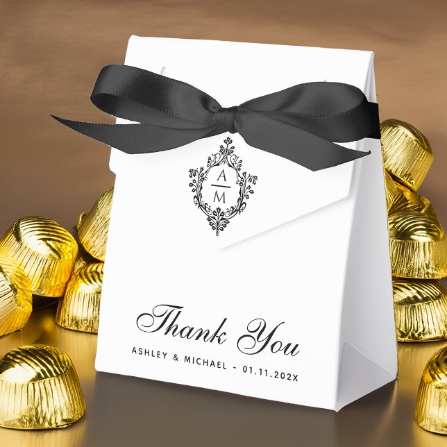Caja Para Regalos Escudo Boda Monograma Negro y Blanco Gracias (Subido por el creador)