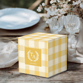 Caja Para Regalos Escudo de Monograma de Gingham amarillo