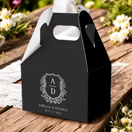 Caja Para Regalos Escudo negro Boda de monograma floral moderno
