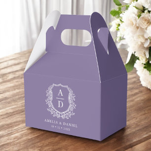 Caja Para Regalos Escudo púrpura Monograma floral Boda moderno