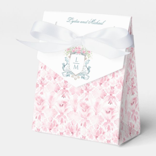 Caja Para Regalos Escudo Rosa con Bow | Boda de monograma (Front Side)