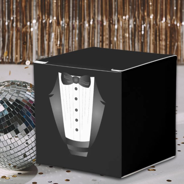 Caja Para Regalos Esmoquin negro del equipo Groomsman del partido de (Bachelor Party Groomsman Team Groom black tuxedo Favor Boxes)