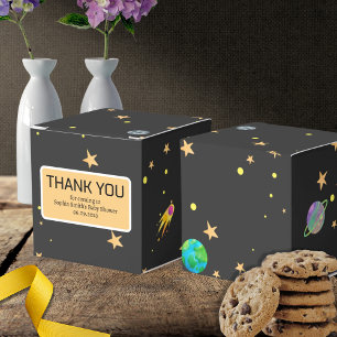 Caja Para Regalos Espacio Baby Shower, corbata cósmica, género neutr