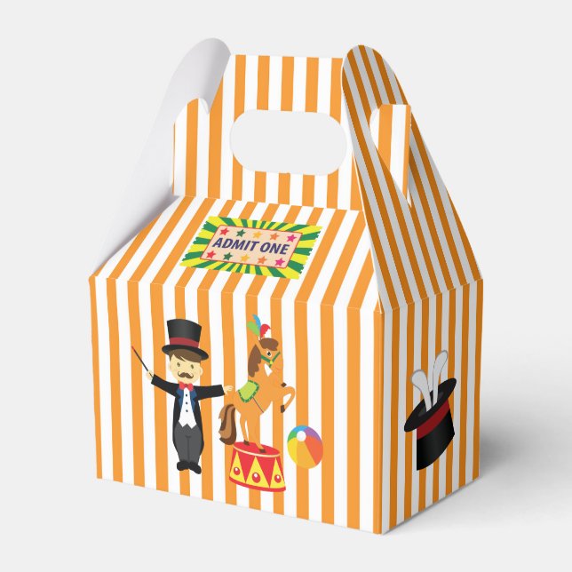 Caja Para Regalos Espectáculo de circo ventilado sobre rayas Naranja (Front Side)