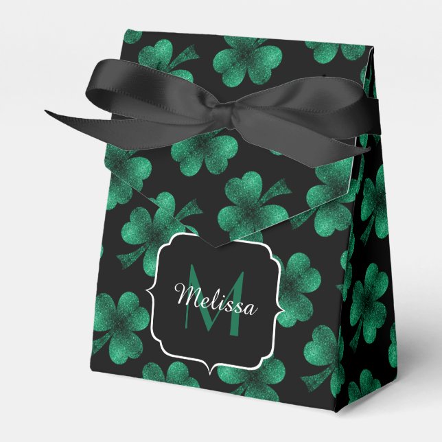 Caja Para Regalos Espuma verde esmeralda Shamrock negro Monograma (Front Side)
