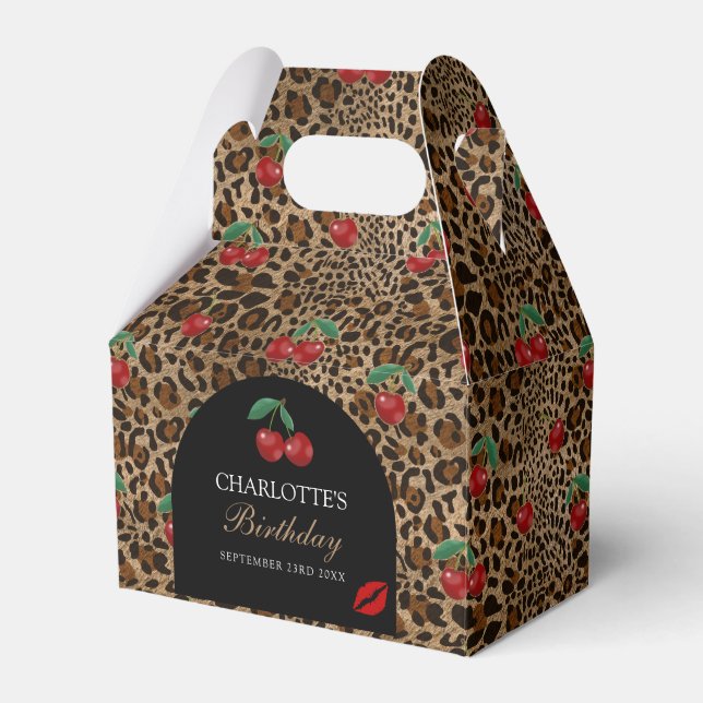 Caja Para Regalos Estampado Animal Leopardo Guepardo Cerezas Rojas (Front Side)